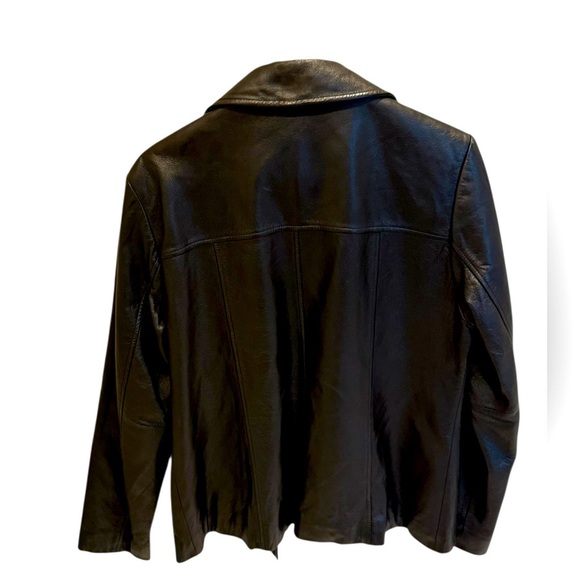Jacqueline Ferrar Women's Medium Black Leather Button Front Pocketed Jacket - Picture 2 of 4